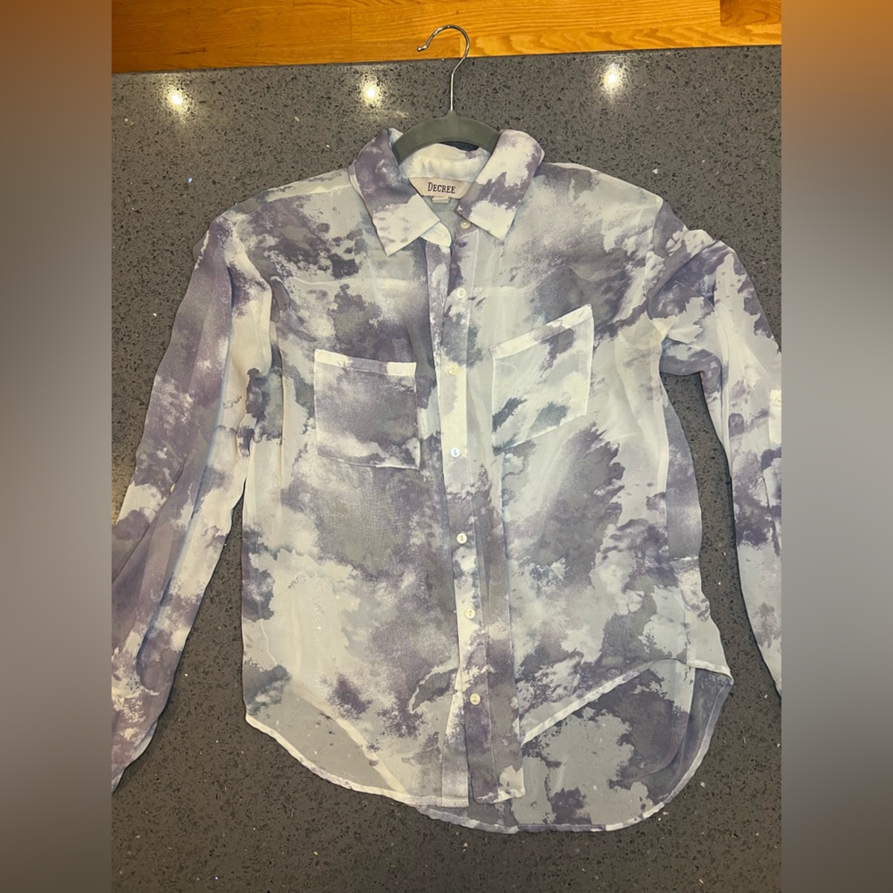 Decree Sheer Purple White Button Down
